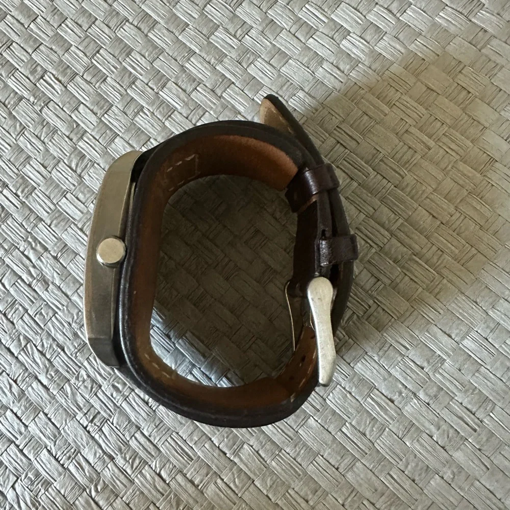 Fossil Silver and Brown Genuine Leather Square Watch
